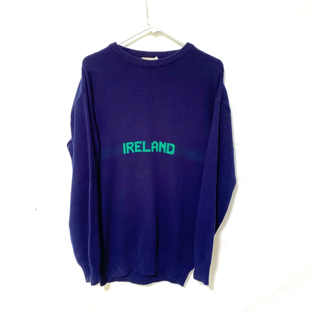 Vintage Navy Sweater with Teal "IRELAND" Text